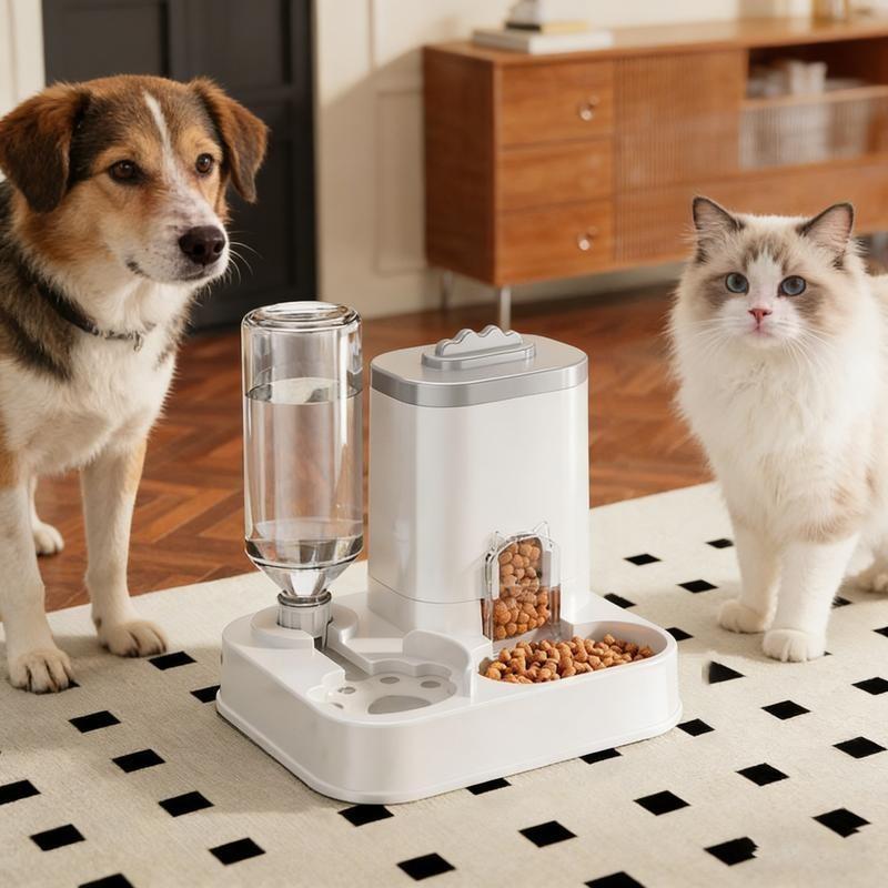 Cat Water Dispenser with Food Basin, Battery-Free, Modern, Easy Clean, Durable, Auto Pet Feeder, Small Dogs, Sturdy Construction