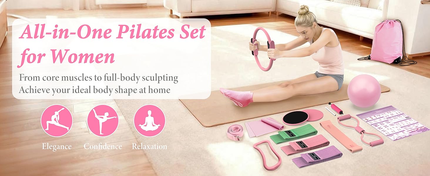 Pilates Kit for Home Workouts, Pilates Equipment Ring and Ball Set, Pilates Essentials Kit for Women, Home Pilates Workout Kit, Pilates Starter Kit for Women at Gym Studio Travel