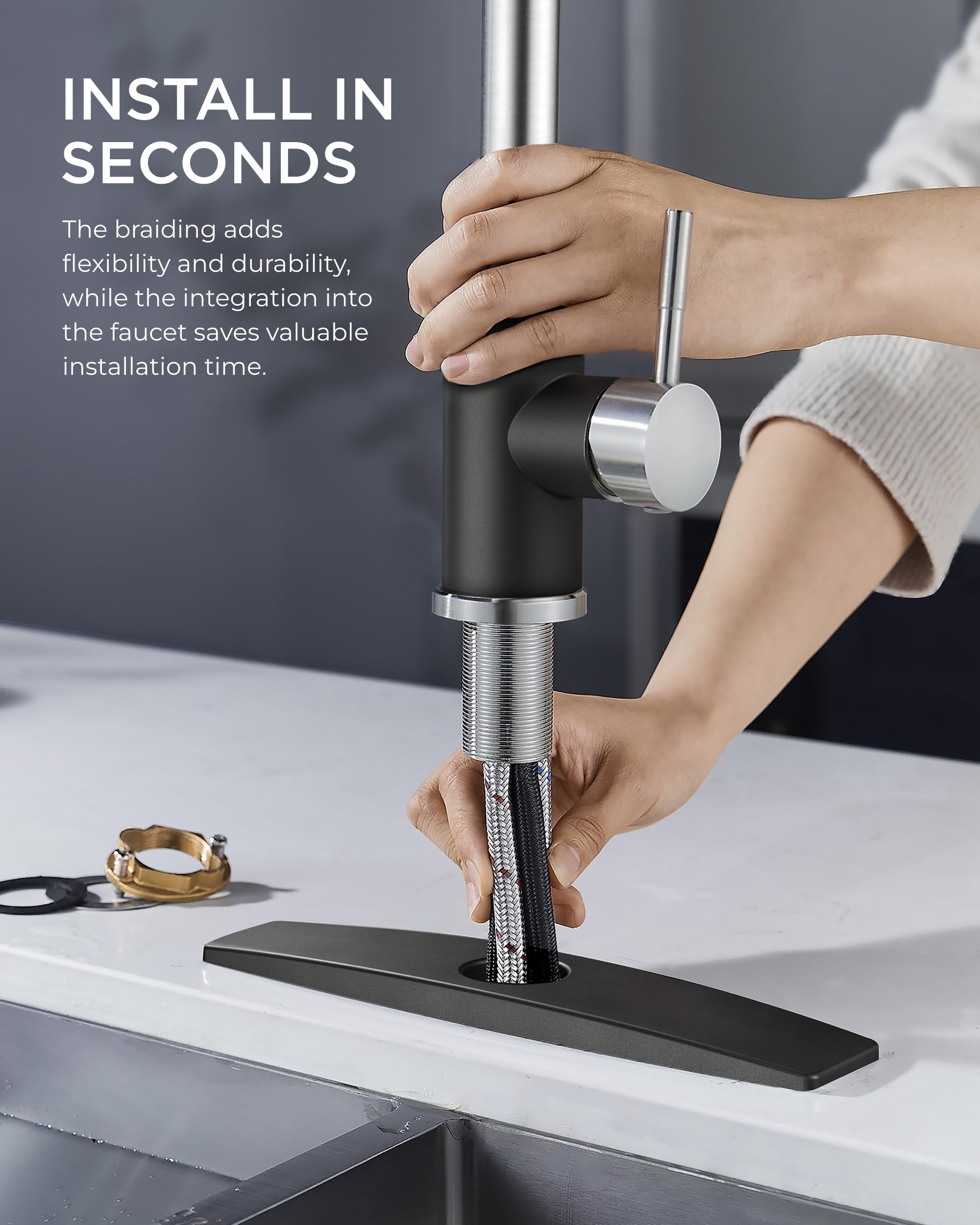 FORIOUS Kitchen Faucet with Pull Down Sprayer High Arc Stainless Steel Silver Kitchen Sink Faucet 2 Modes Single Handle Sink Basin Faucet FORIOUS Kitchen Faucet with Pull Down Sprayer High Arc Stainless Steel Silver Kitchen Sink Faucet 2 Modes Single Handle Sink Basin Faucet