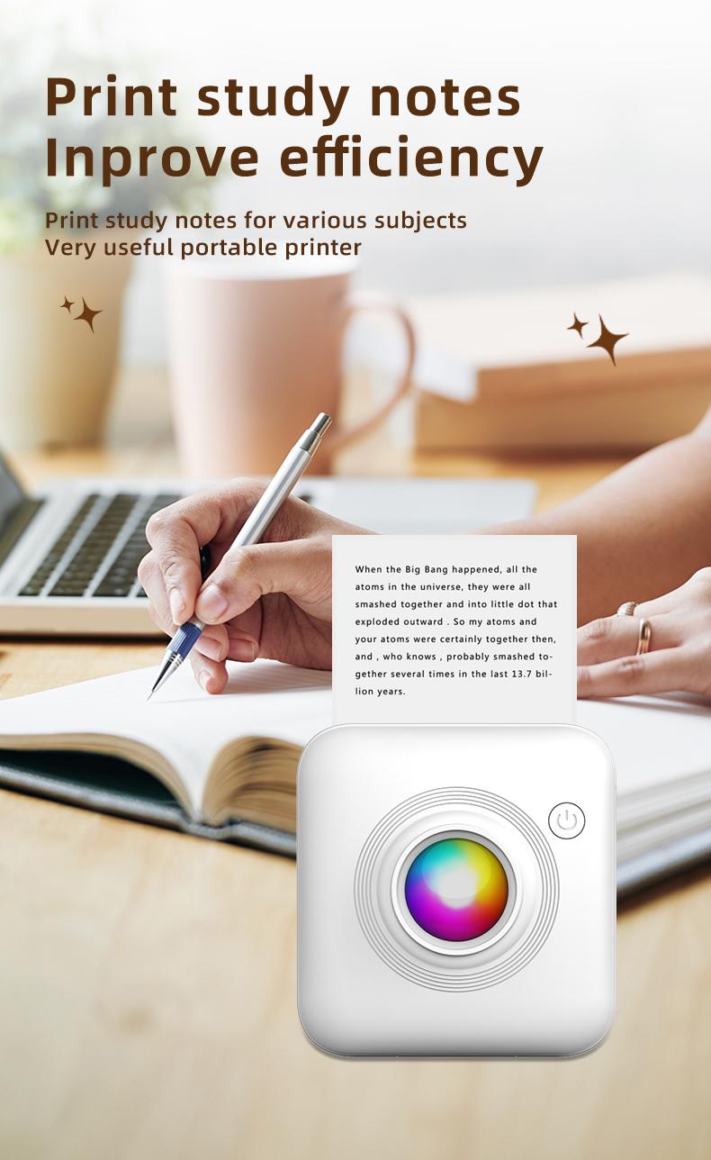 Mini Printer: Inkless Wireless Portable Cute Design, Supports Photo Text Web Bill Printing, Essential Daily Carry Instant Print Device, Thermal Label Printer