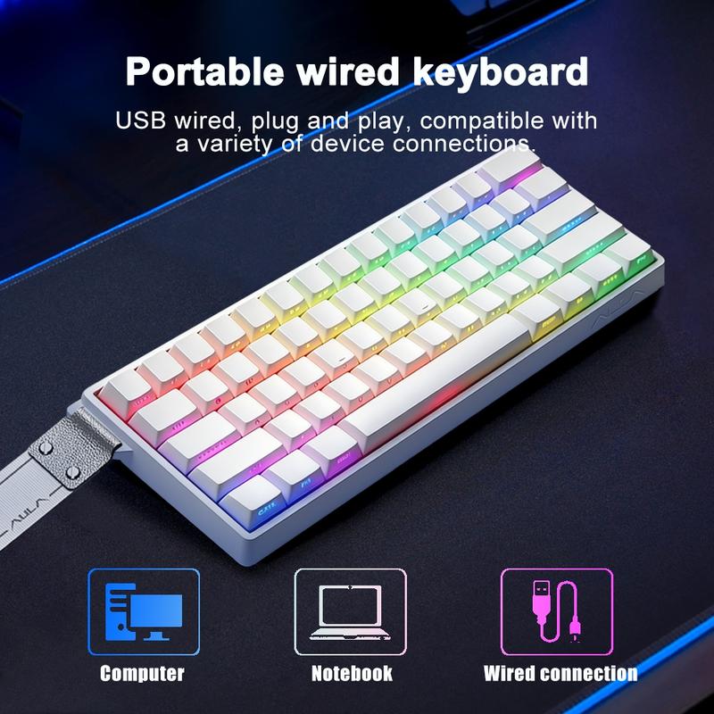 AULA Win60 HE wired game keyboard, 60% arrangement, 61-key portable mini layout, cool RGB lighting effect, sensitive magnetic axis, high-performance chip, compatible with Windows/AMC system, suitable for e-sports office, Gaming Keyboard, Backlit Keyboard