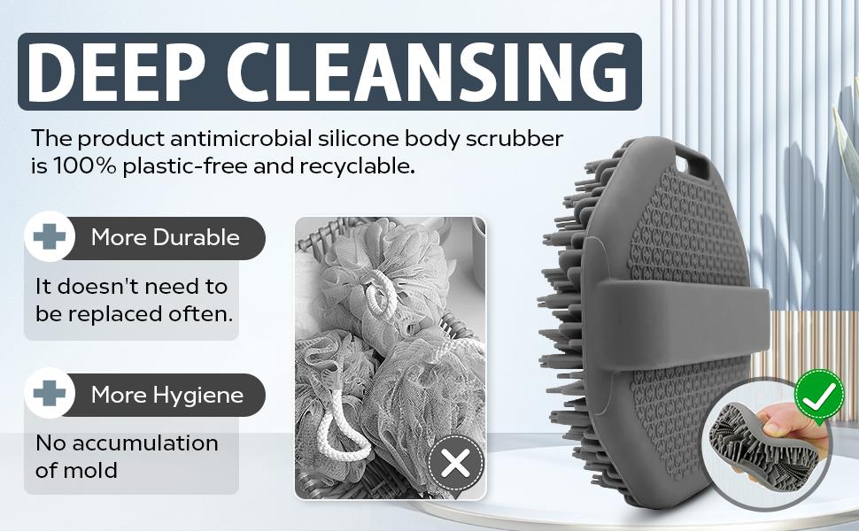 Silicone Body Scrubber，Exfoliating Body Scrubbers for use in Shower,Gentle Exfoliating and Lather Well，Silicone Body Brush for Showering and Anti-Slippery Handles for All Skin Types