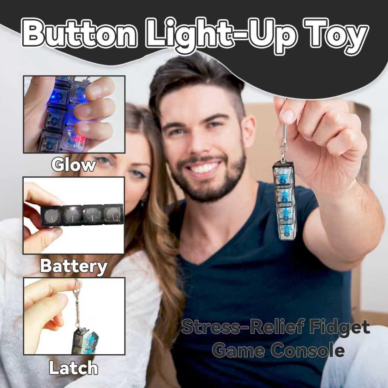 Glowing Keyboard Fidget Keychain, 4-In-1 Decompression Button, Stress Relief Fidget Gift, Transparent Color/, 1 Pcs Glowing Keyboard Fidget Keychain, 4-In-1 Decompression Button, Stress Relief Fidget Gift, Transparent Color/, 1 Pcs