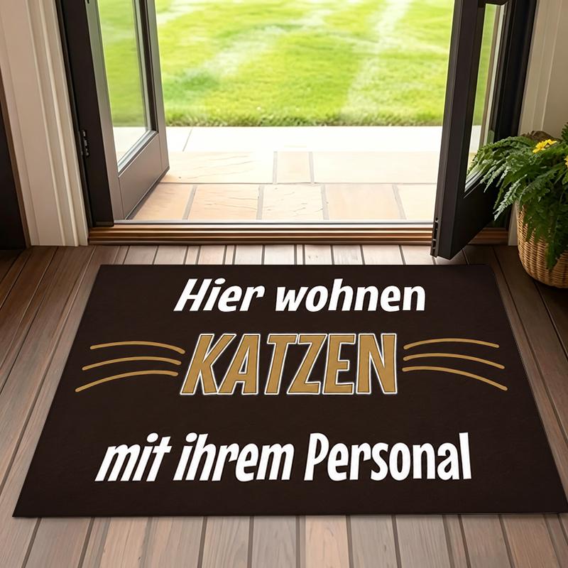 Velvet washable and soft, Whiskered 'KATZEN' text, humorous, playful, Suitable for living rooms, bedrooms, and dining rooms for furniture decoration aesthetics, welcome door mat, anti-slip rubber backing