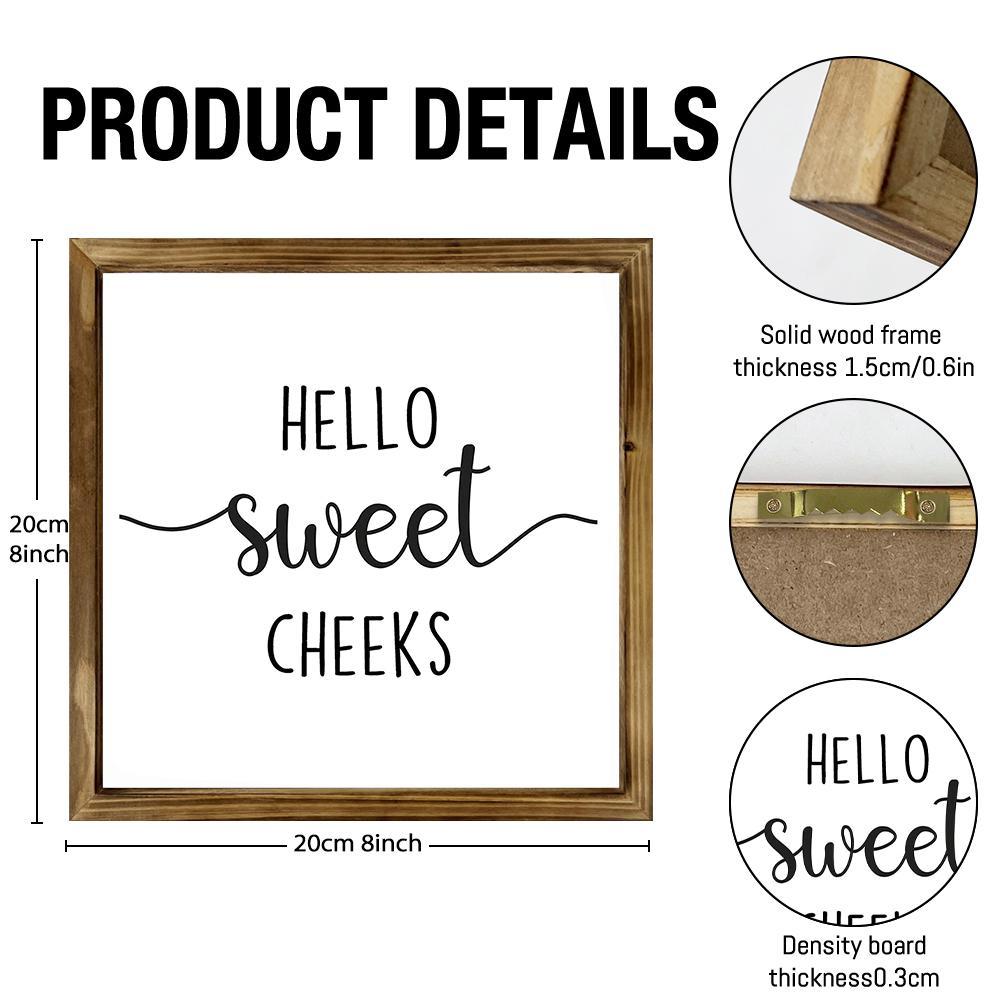 Hello Sweet Cheeks Pattern Wooden Framed Sign, Farmhouse Style Letter Pattern Wall Art, Wall Decor for Home, Kitchen, Bathroom, Living Room, Vintage Decor, Rustic Farmhouse Design