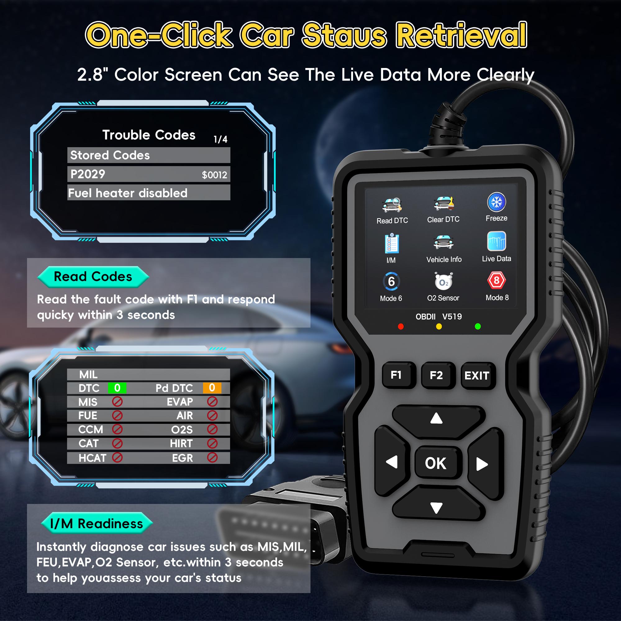 Obd2 Scanner Diagnostic Tool, Automotive Scan Tool, Engine Code Reader with Reset Function, I/m Preparation Test, Fits All Cars Made After 1996