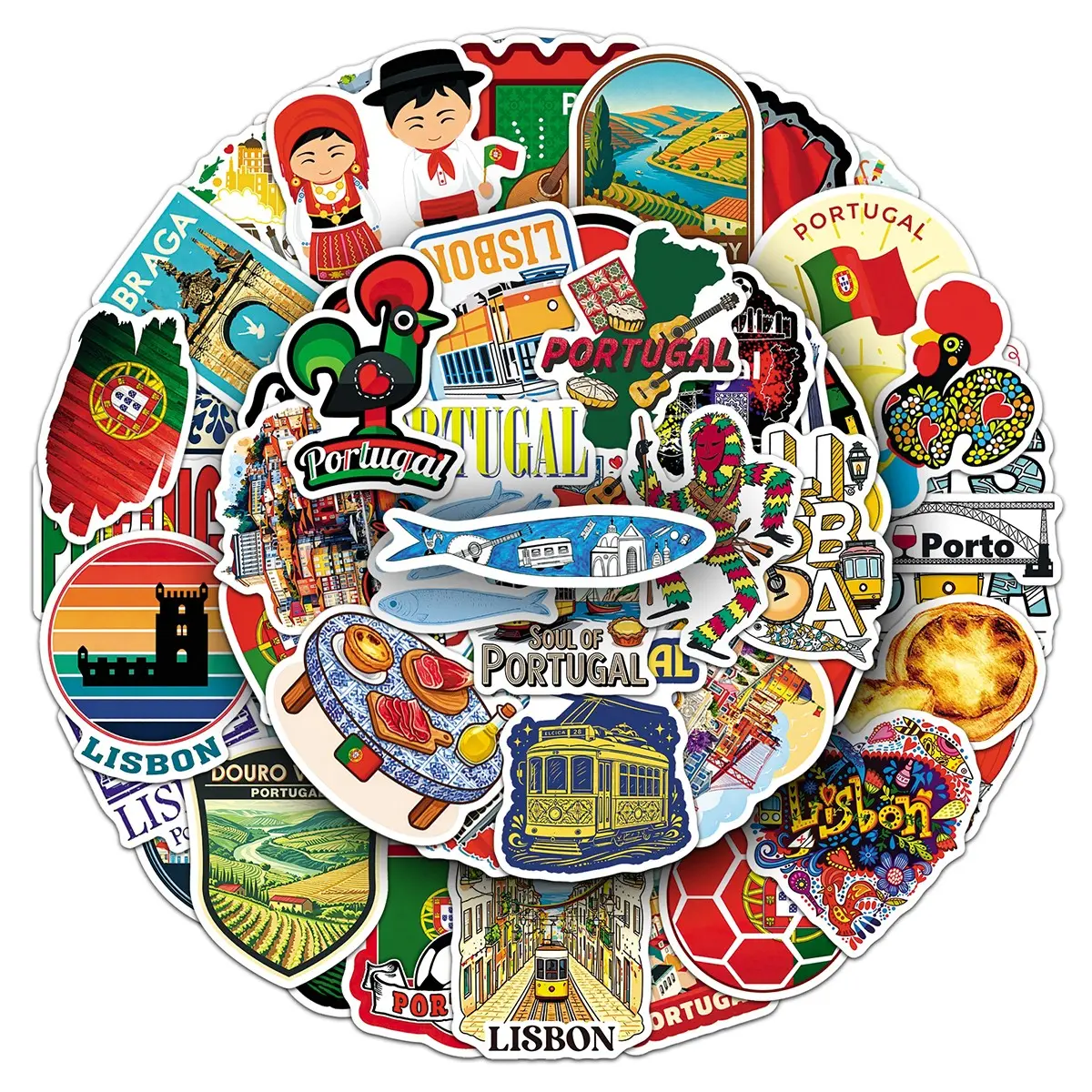 100sheets two sets of repetitive Portuguese cartoon landmarks hand-painted graffiti stickers creative exotic decorative diy stickers