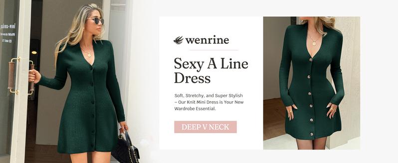 Wenrine Winterfashion Women's Deep V Neck Sweater Dress Sexy Knit Button Down Long Sleeve A Line Fall Mini Dresses Casual Ruffle Basic Womenswear Wenrine Winterfashion Women's Deep V Neck Sweater Dress Sexy Knit Button Down Long Sleeve A Line Fall Mini Dresses Casual Ruffle Basic Womenswear