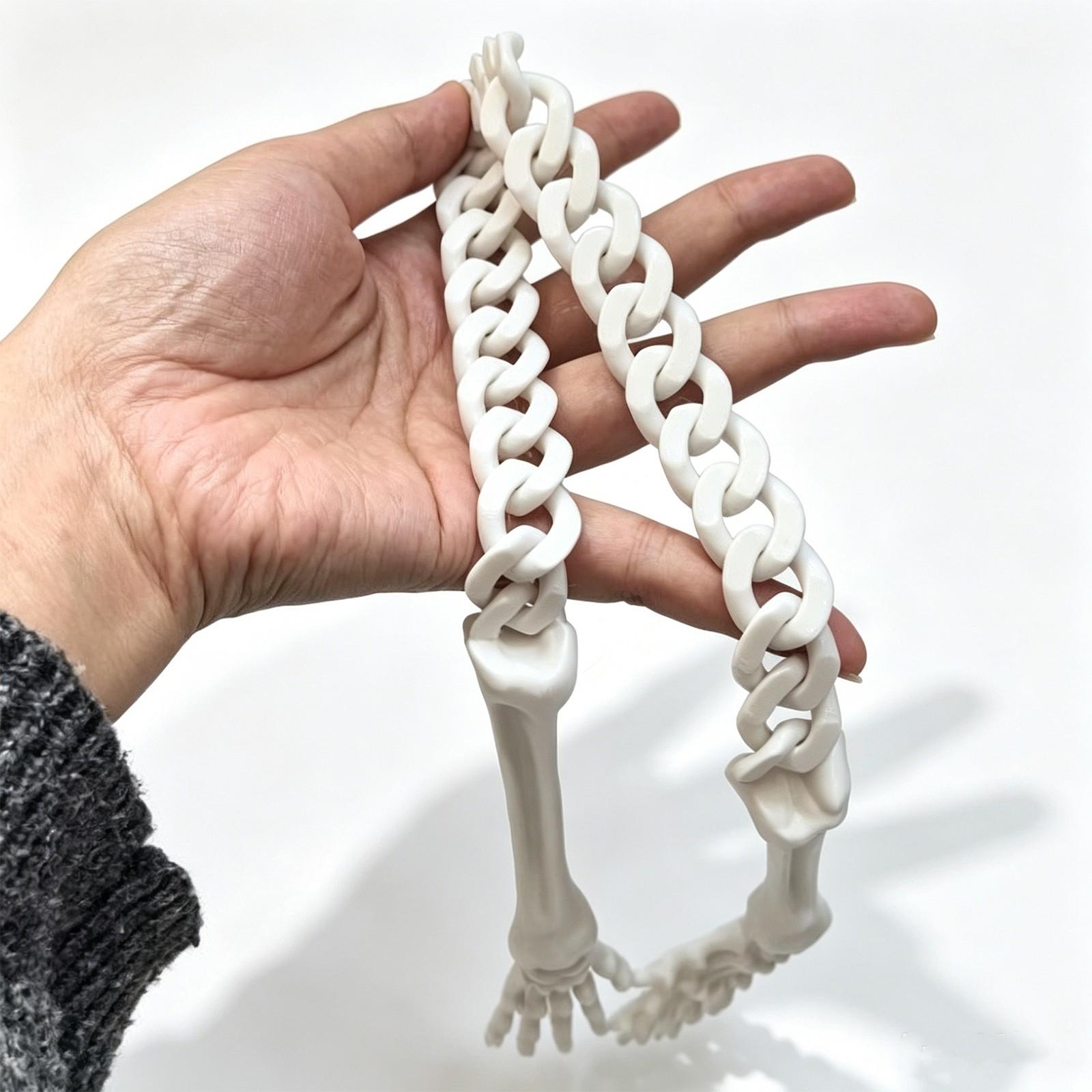 Halloween Skeleton Hand Arm Chain Necklace, Simulation Bone Skull Pendant, Gothic Fashion Jewelry Party Decorations