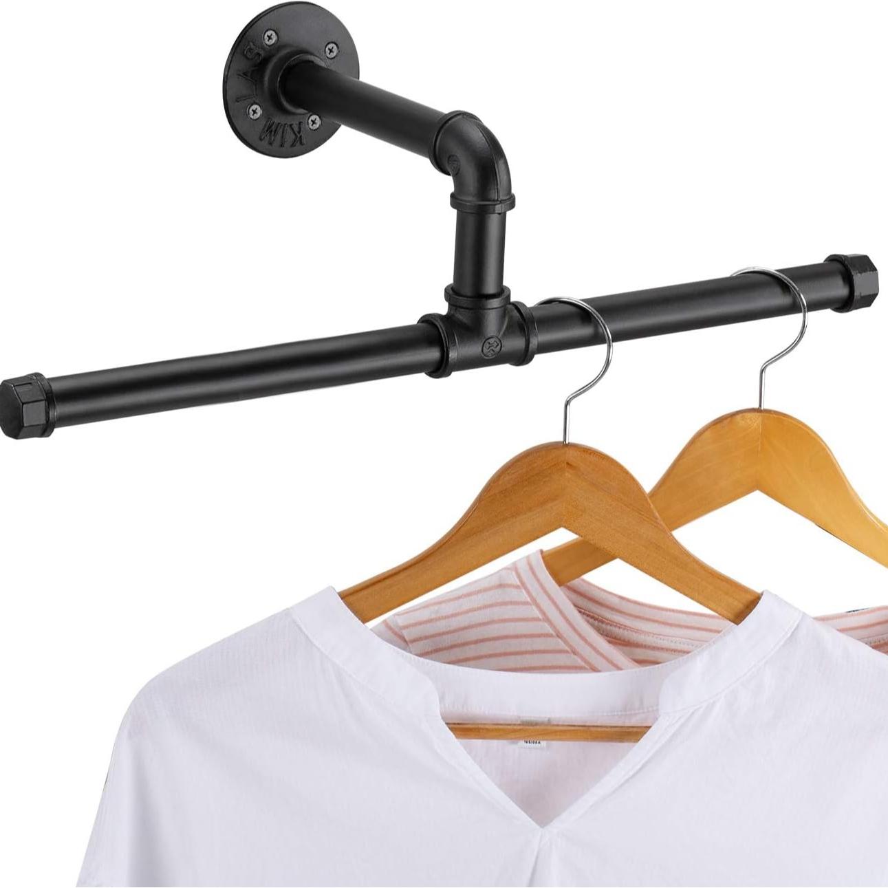 Industrial Pipe Floating Clothes Rack Garment Rack Wall Mounted, Durable Space Saving, Rustic Vintage Steel Metal Clothing Stand Frame