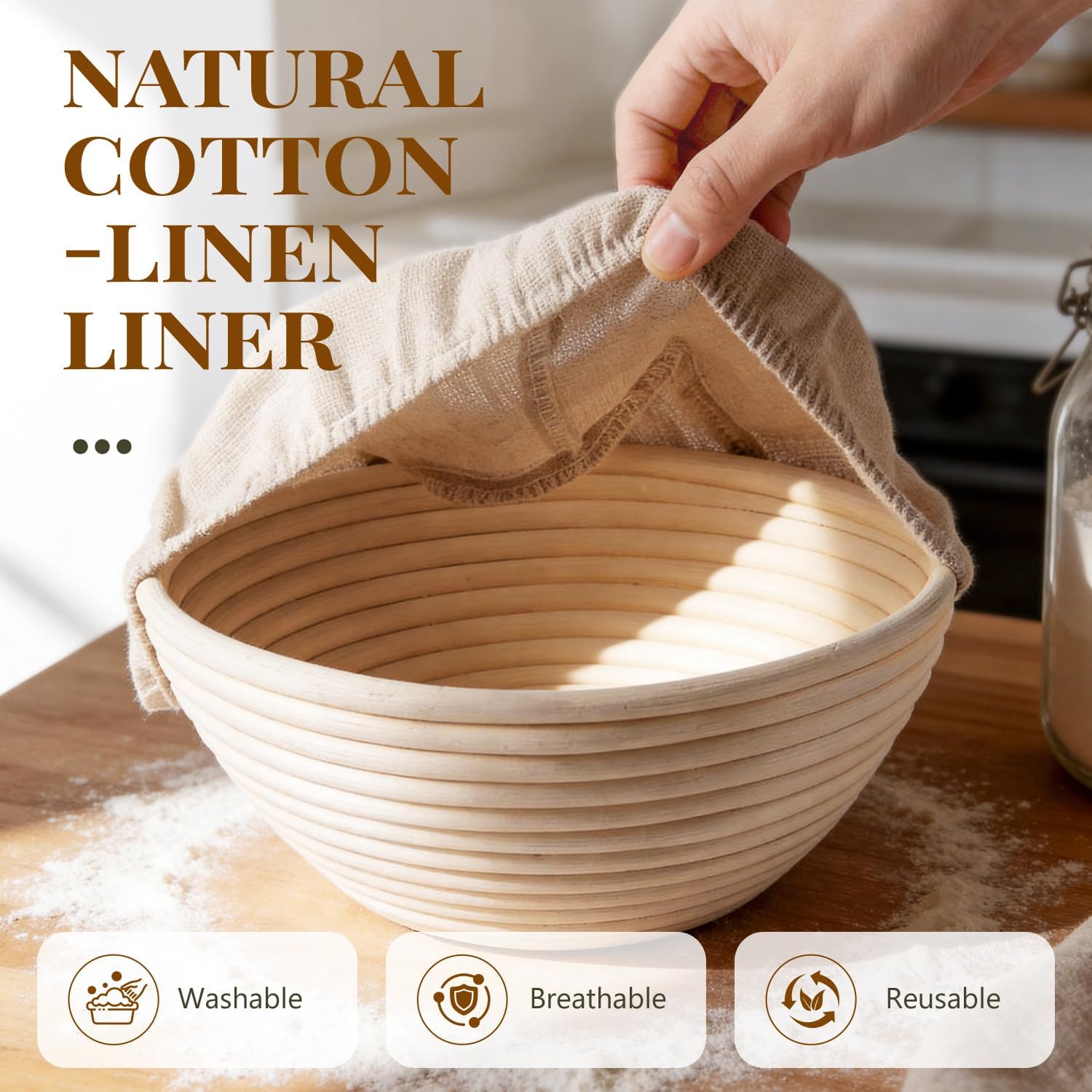 2 Pack Banneton Bread Proofing Baskets for Sourdough, 9 Inch Round Natural Rattan Proofing Basket for Dough Rising, Bread Proofing Bowl Sourdough Bread Baking Supplies for Home Bakers