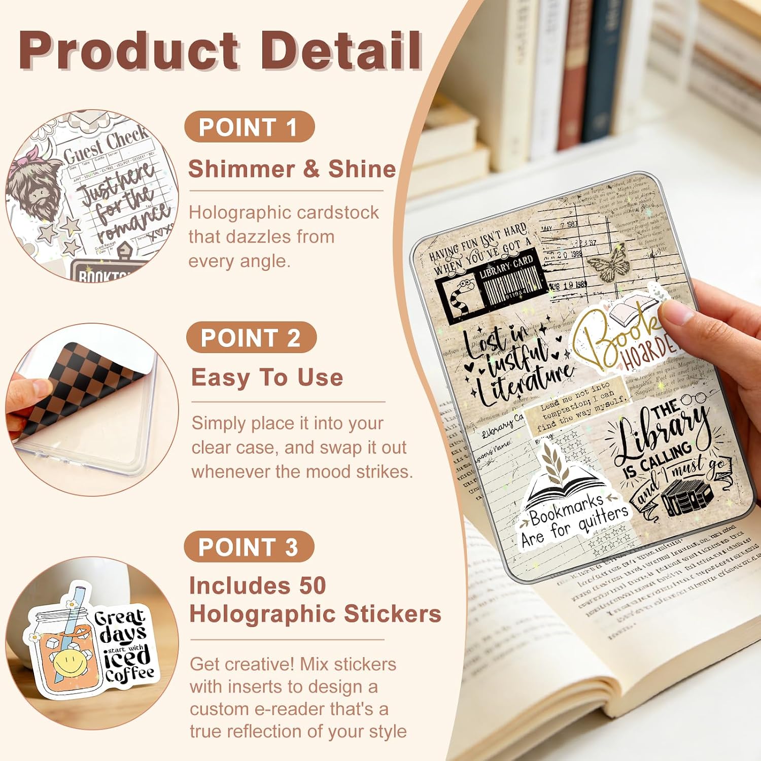 14 count Inserts Cardstock for Kindle Paperwhite 11-12th and Kindle Colorsoft Signature Edition,50PCS Stickers & E-reader Inserts For Kindle Paperwhite Accessories For Kindle Clear Case 6.9"x4.8", Coffee