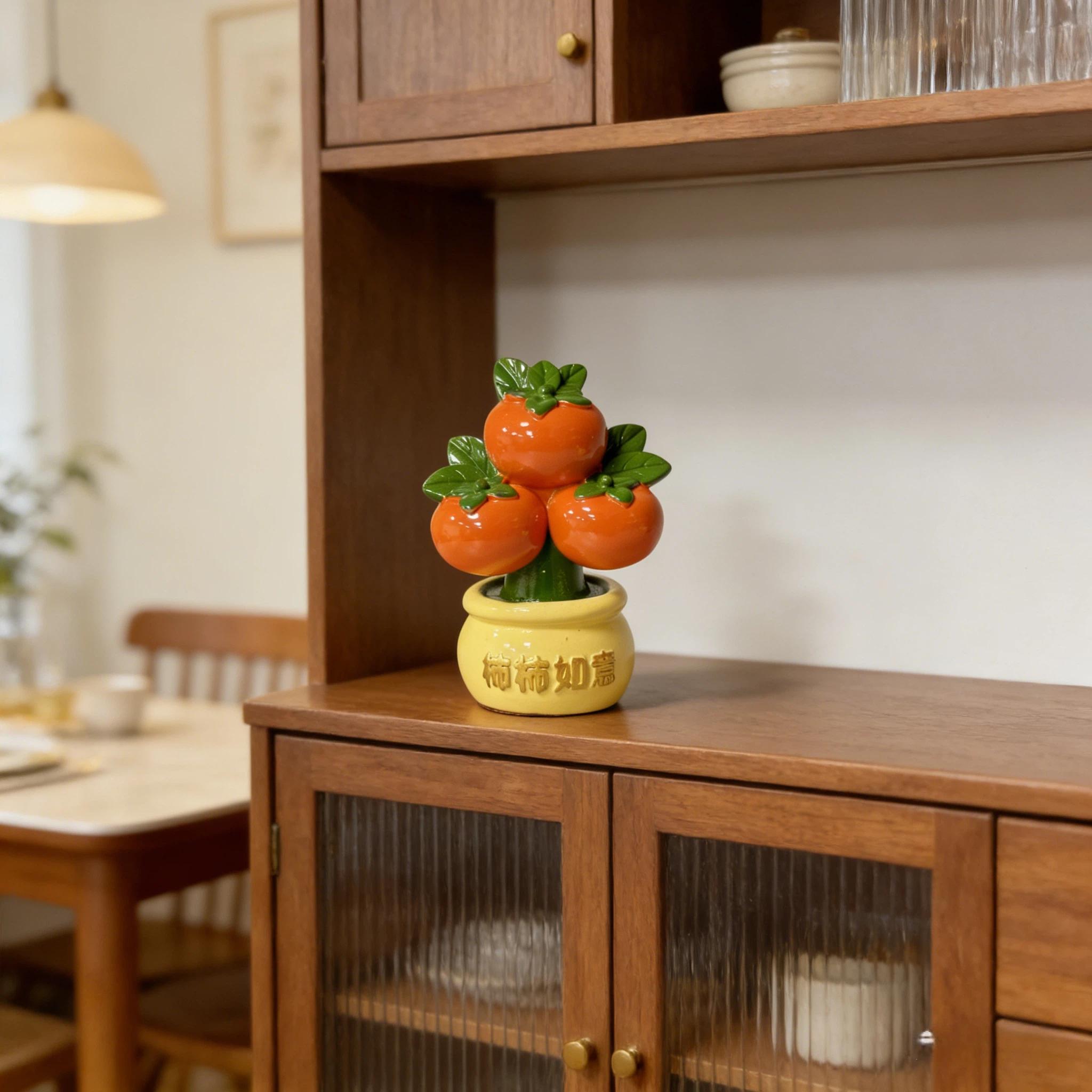 Resin Statue Feng Shui Symbol, Round Persimmon Design, Desktop Entryway Car Decor, Home Decoration Gift for Moving In, Opening, New Year, Birthday