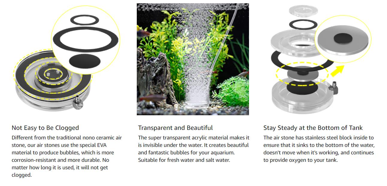 hygger aquarium bubble tube Air Stones for Aquariums, Transparent Acrylic Fish Tank Bubbler Kit with Air Tube, Ultra Silent Bubble Stone Super-High Dissolved Oxygen Diffuser for Aquarium Fish Tank and Hydroponic
