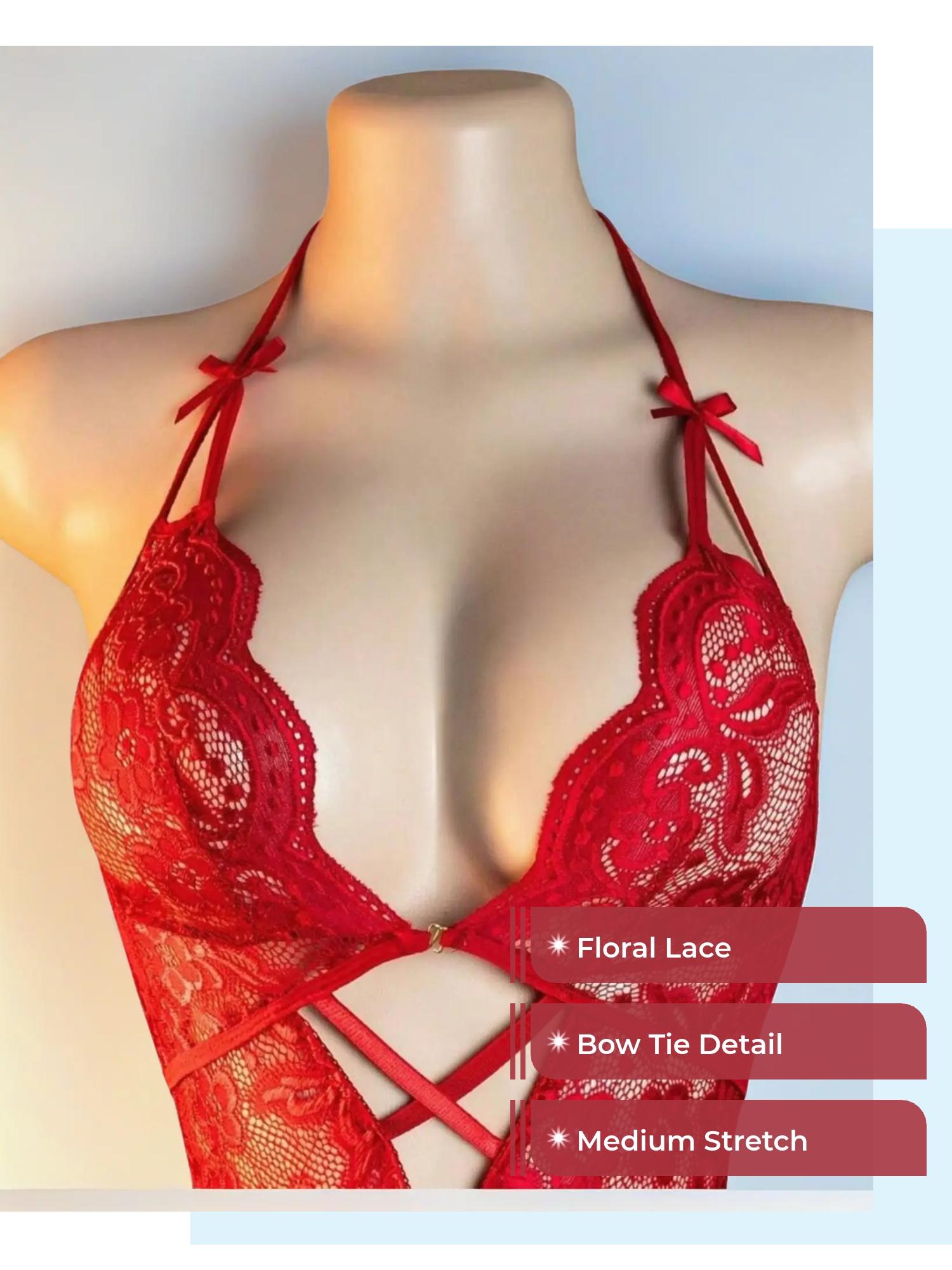 Women's Sexy One-Piece Floral Lace Bow Tie, Fitted All-Season Fashion, Perfect for Casual Wear & Stylish Occasions, Underwear