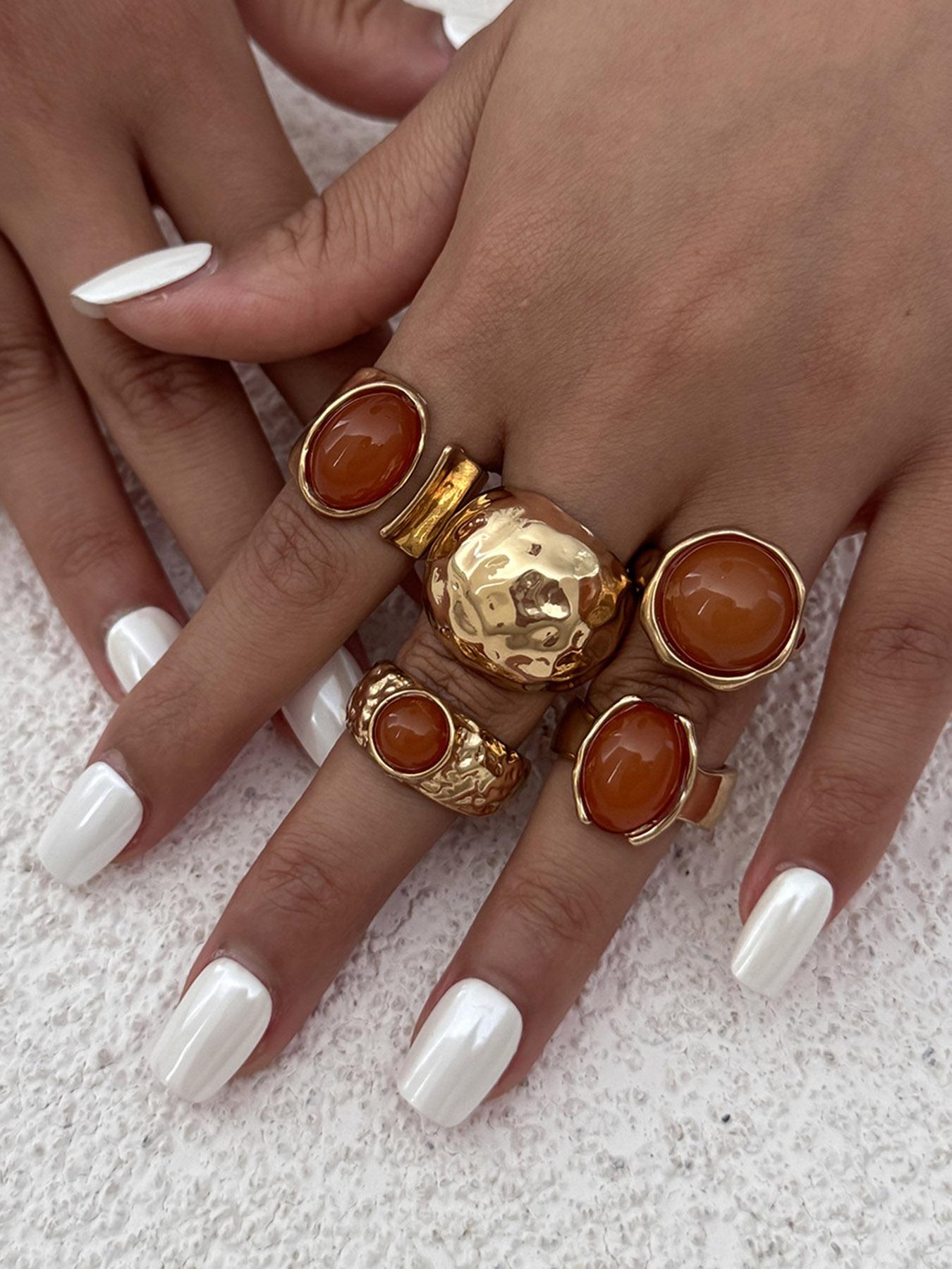 Vintage Stone Decorated Ring Set, Fashion Rings for Party, Daily Clothing Decor, Trendy All-match & Exquisite Jewelry for Birthday Gift, Solitaire Stackable Rings, Statement Multi Ring, Stacking Ring Set