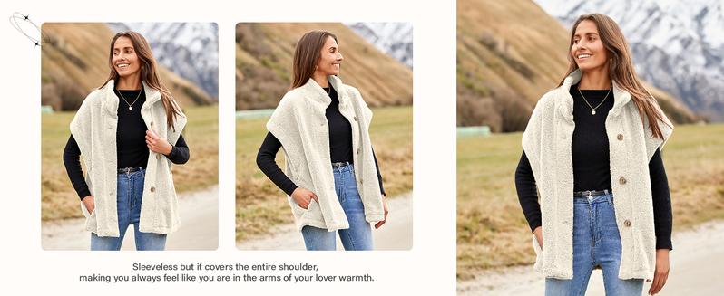 Goranbon Womens Sleeveless Sherpa Vest Lightweight Outwear Vest Fuzzy Fleece Coat Warm Vest with Pockets