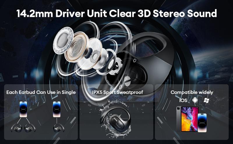 【US Local Shipping】Transformers TF-T07 OWS Wireless Bluetooth 5.4 Headphones, Breathable Open Ear Earbuds with Earhooks,  Sport Earbuds with Mic Compatible for Android/iOS