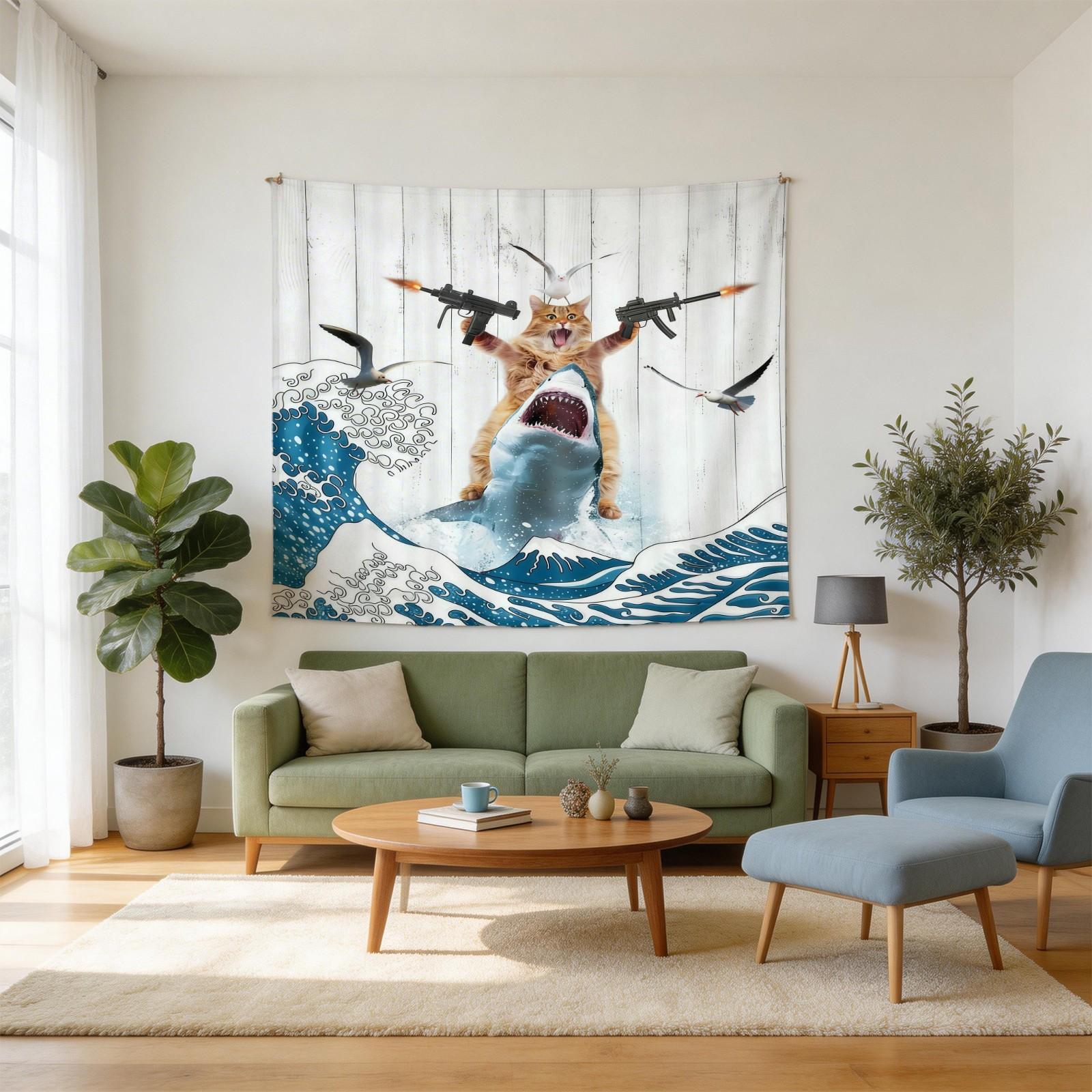 Funny Animal Surfing Theme Tapestry, Creative and Practical, Perfect for Living Room, Bedroom, Dorm, Fashionable and Fun Decor