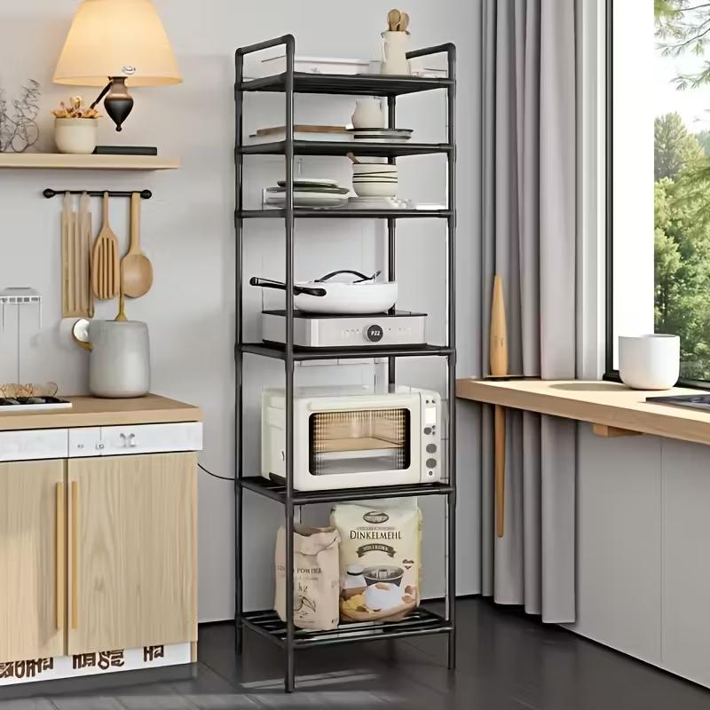 Metal Storage Rack, Multi-Layer Floor Standing Organizer, Space Saving Vertical Shelf for Kitchen Bathroom Microwave