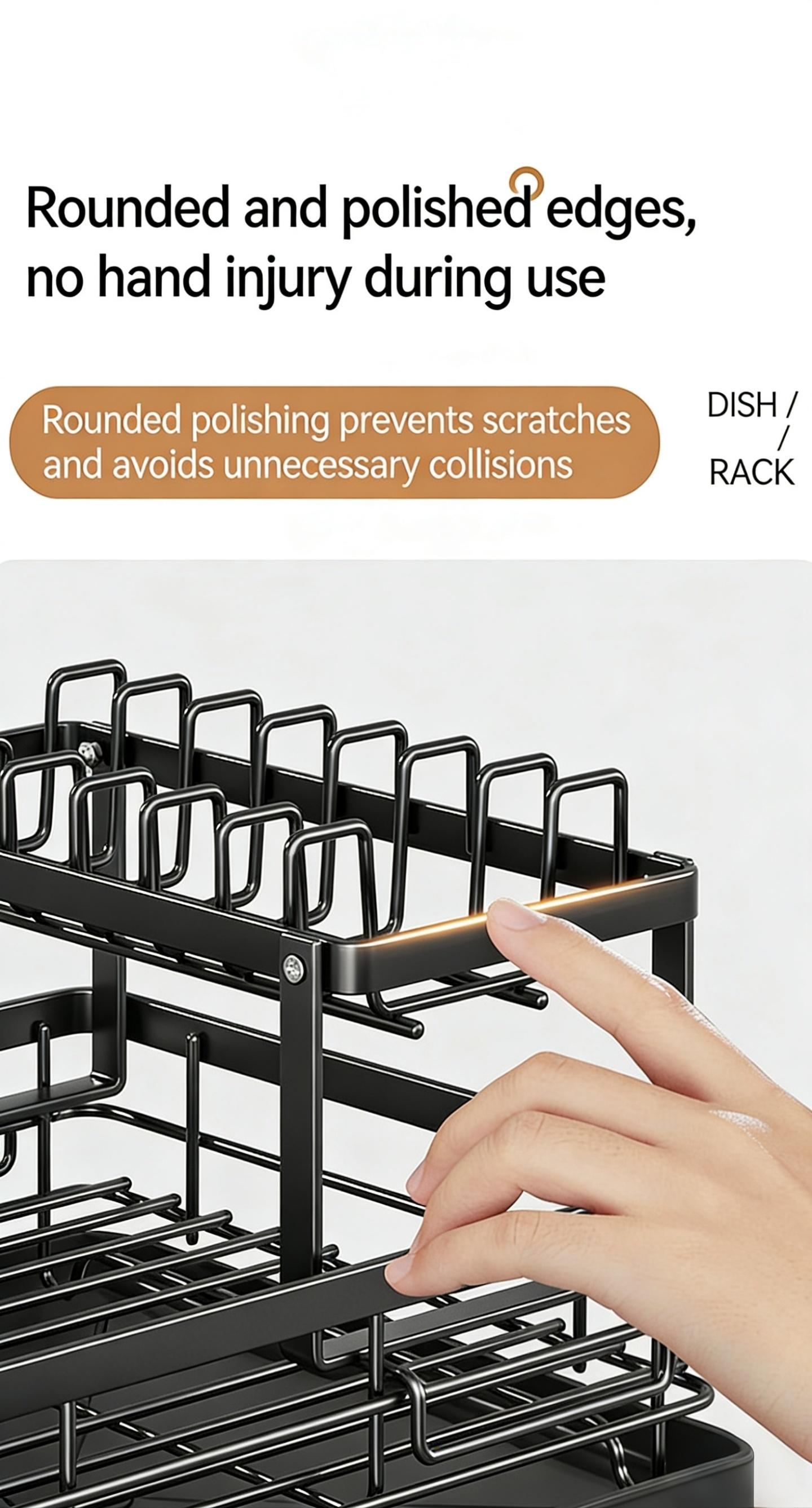 Two-Tier Large Metal Dish Rack for Kitchen Countertops, Space-Saving & Durable Design, Includes Slots for Knives Forks Cup Holders