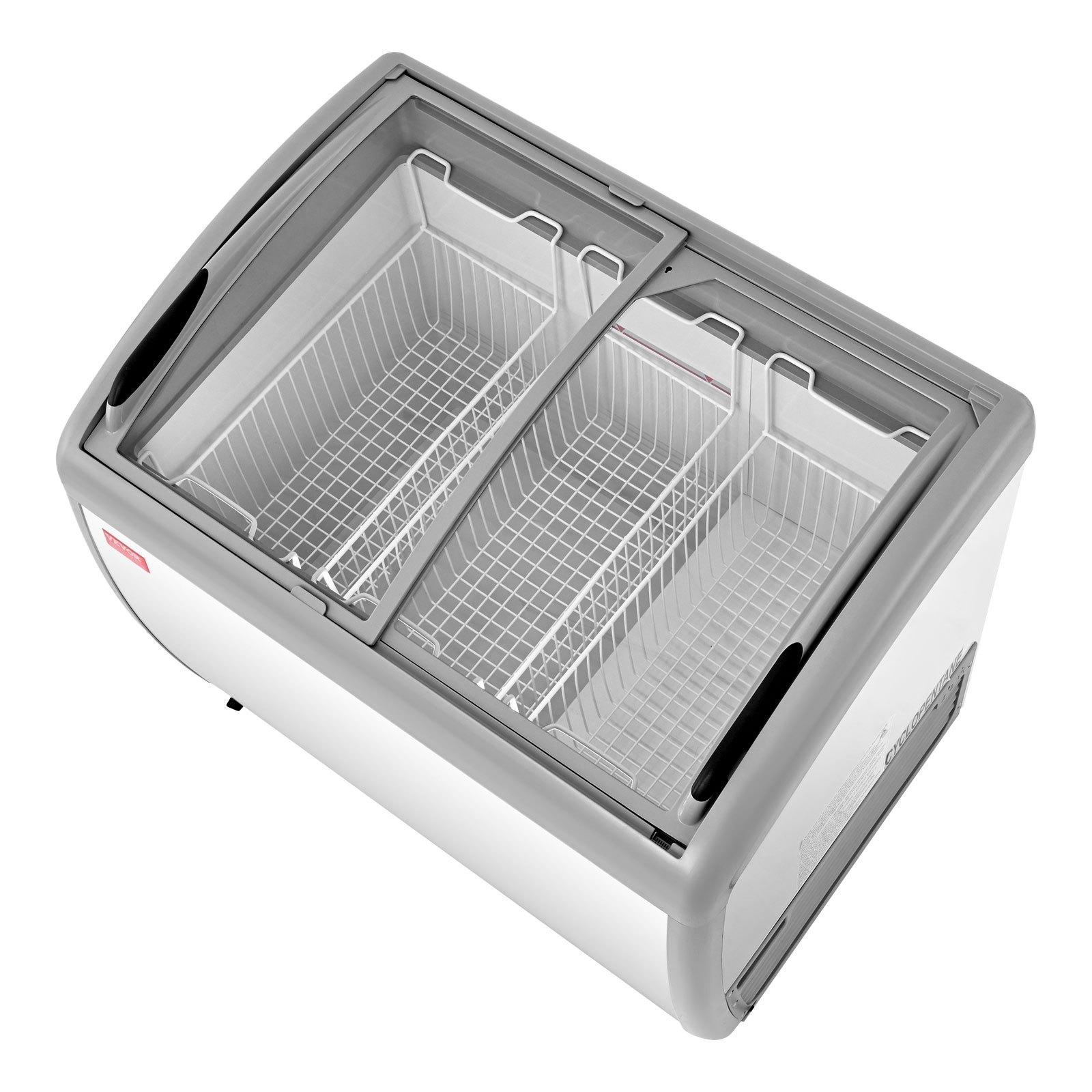 VEVOR Commercial Ice Cream Display Case, 9.3 Cu.ft (264L) Direct Cooling Cold Rolled Plate Chest Freezer, --19 To 3 ℉℉ Temp Adjustable, with 3 Wire Ice Cream Baskets, 2 Sliding Tempered Glass Doors, Locking Casters & LED Strip Lighting for Cafe Owners, Ba