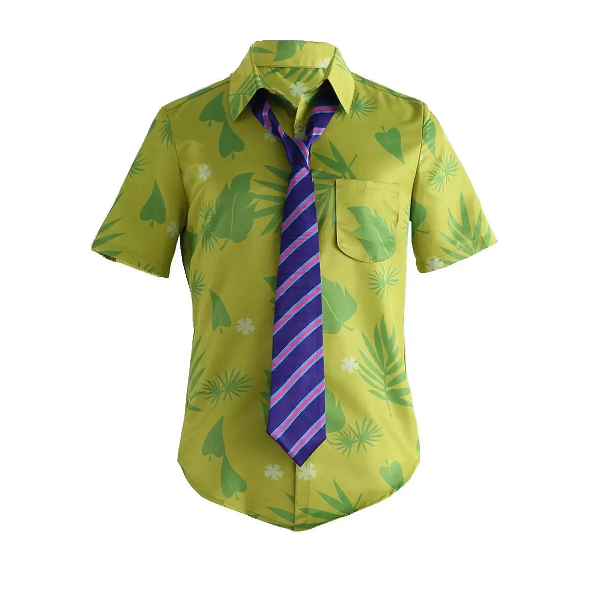 Fox Nick Wilde Cosplay Shirt With Tie Men Halloween Green Leaves Printed Summer Casual T-shirt and Necktie