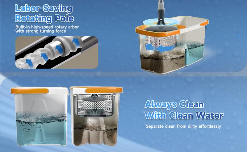 Easy Clean Rotating Mop Bucket Set with Stainless Steel Spin Drying Basket & 4 Ultra-Fine Fiber Pads for Deep Cleaning Floors and Walls Dual-Bucket Separation for Odor-Free Cleaning Easy Clean Rotating Mop Bucket Set with Stainless Steel Spin Drying Basket & 4 Ultra-Fine Fiber Pads for Deep Cleaning Floors and Walls Dual-Bucket Separation for Odor-Free Cleaning