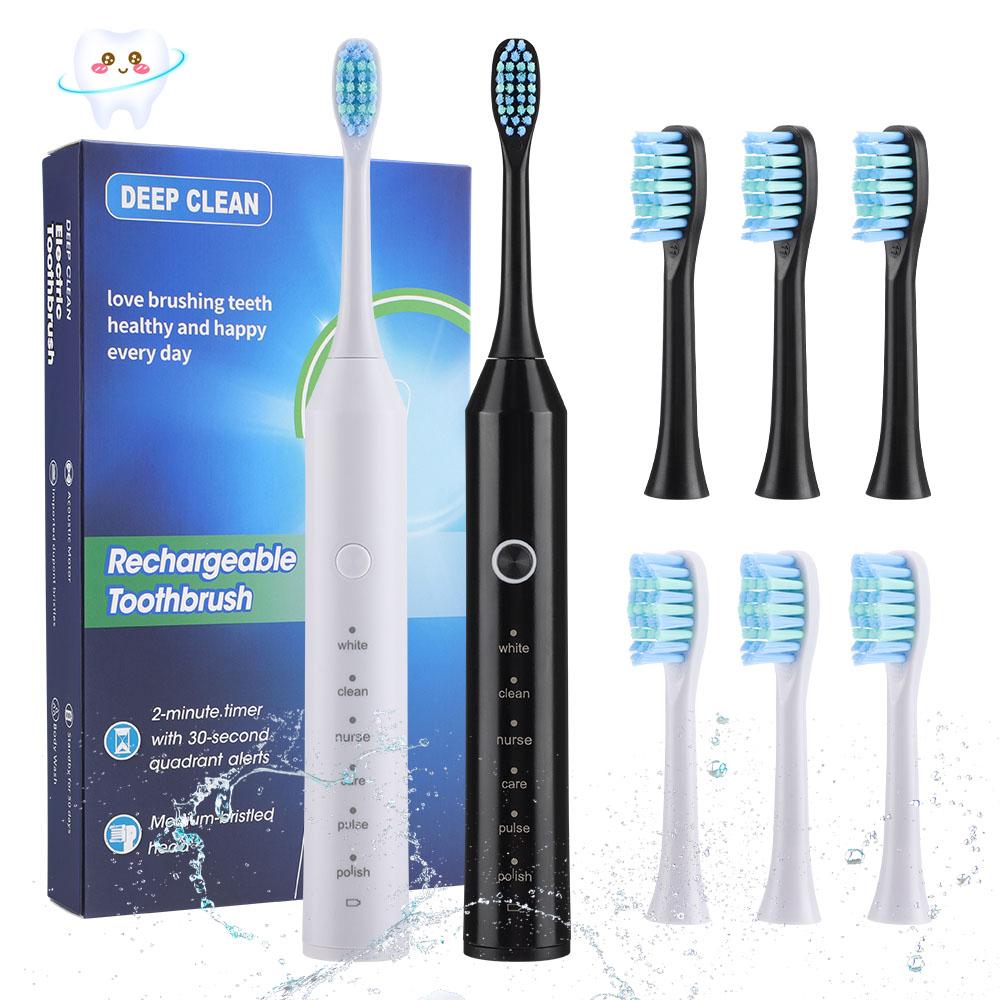 Electric Toothbrush,  With 4 Replacement Brush Heads 6 Modes Rechargeable Toothbrush, Waterproof Design Teeth Cleaning