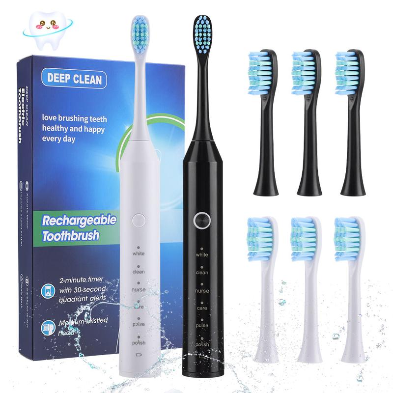 Electric Toothbrush,  With 4 Replacement Brush Heads 6 Modes Rechargeable Toothbrush, Waterproof Design Teeth Cleaning