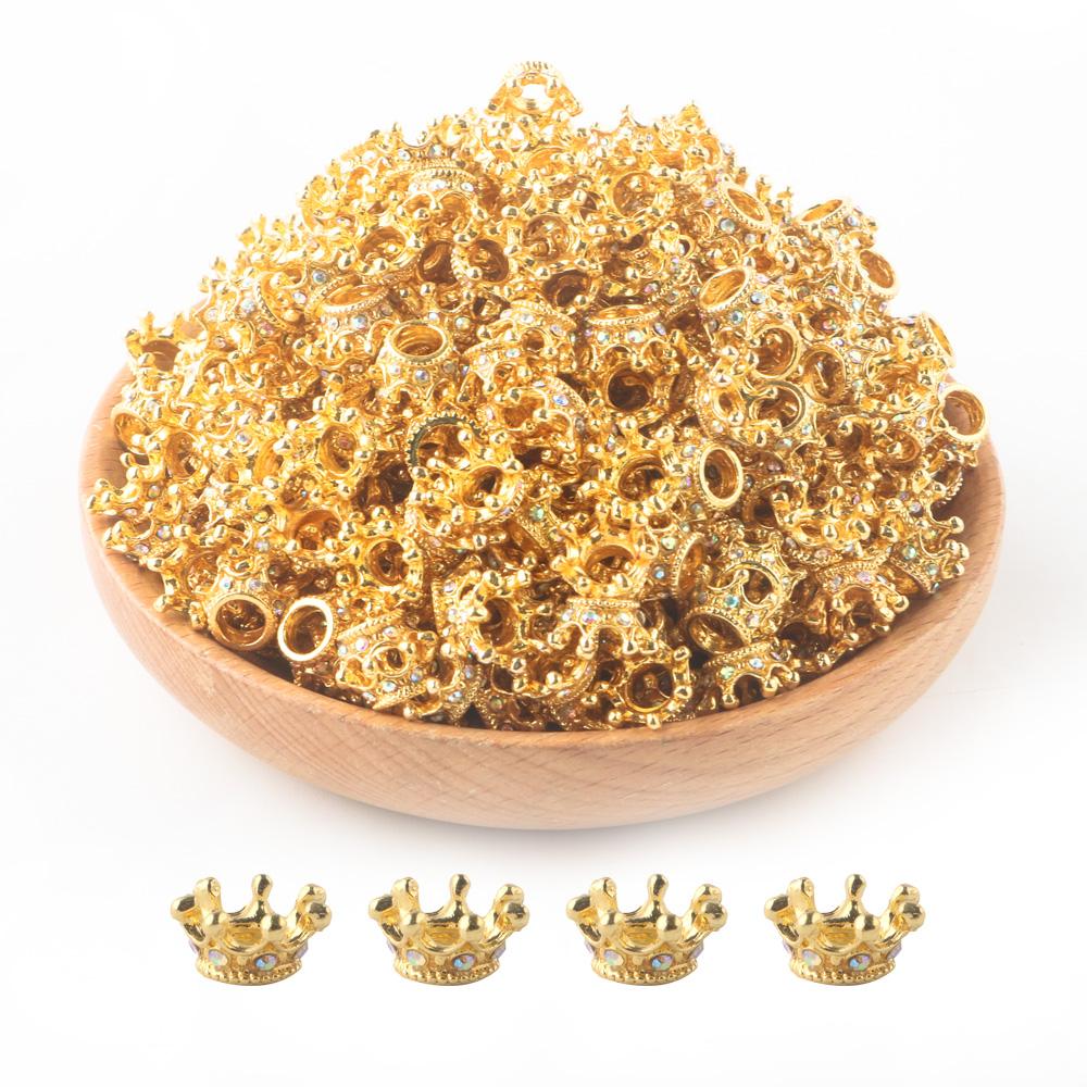 20Pcs Rhinestone Crown Shape Beads Alloy Loose Spacer Beads For Jewelry Making DIY Mix Beads Bracelet Necklace Accessories