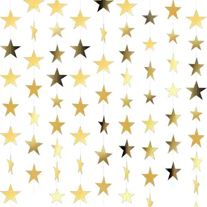 7 Pack 91.8 ft Gold Star Garland Banner Double Side Hanging Star Streamers Paper Star Banner Backdrop for Graduation Birthday Baby Shower Wedding Classroom Party Ceiling Decorations