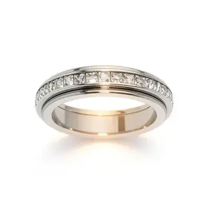 Anxiety Rings for Women and Men Titanium Steel Spinner Fidget Band Rings with Cubic Zirconia for Stress Relief and Wedding Promise Comfort Fit Size 5 to 12