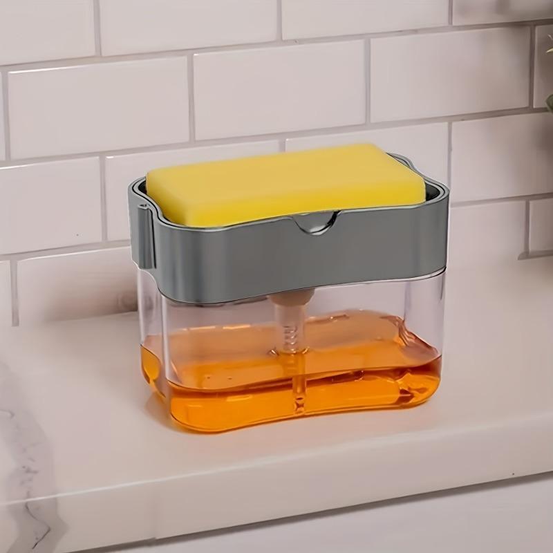 2pcs/set  Dishwashing Liquid Press, Cleaning Pan, Kitchen Type Automatic Liquid Filling Box, Scouring Pad, Dish Washing And Pan Washing Utensil, Soap Liquid Box