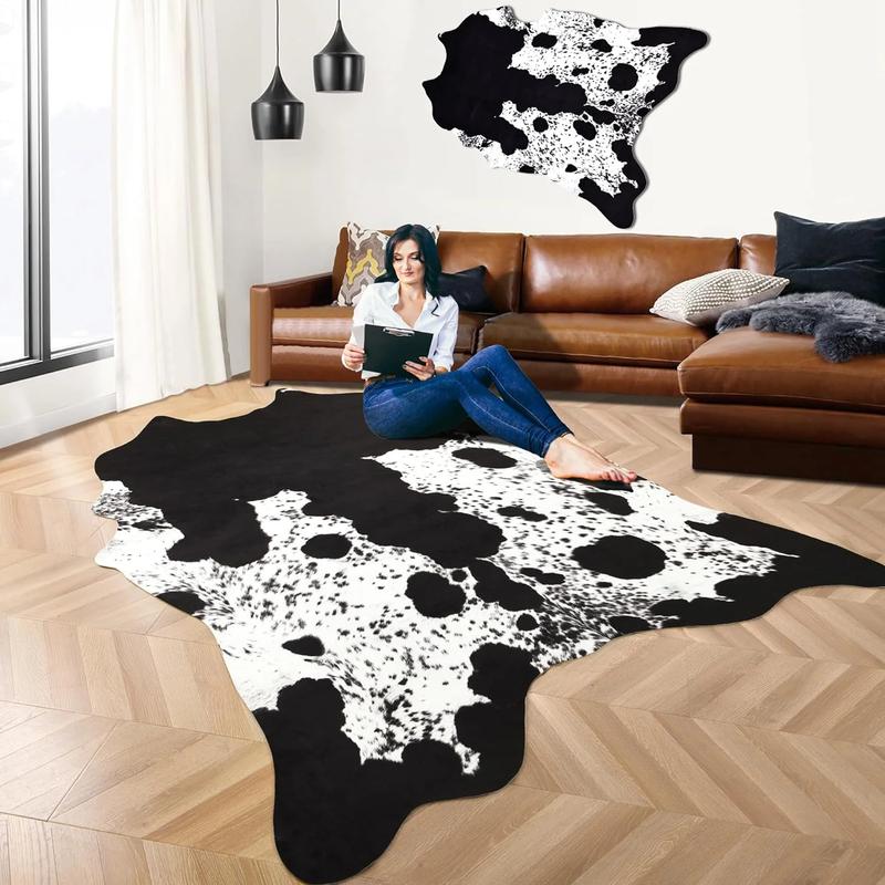 LOCHAS Premium 100% Polyester Cowhide Rug Western Style Animal Print Faux Fur Soft Comfortable Durable Easy to Clean Decor for Bedroom Living Room