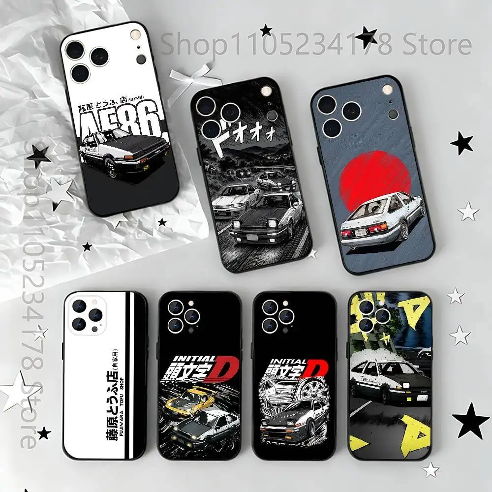 Anime I-Initial D AE86 Phone Case Protective Black Cover Compatible with iPhone 11-17 Pro Max/Plus & Samsung Galaxy S23-S25