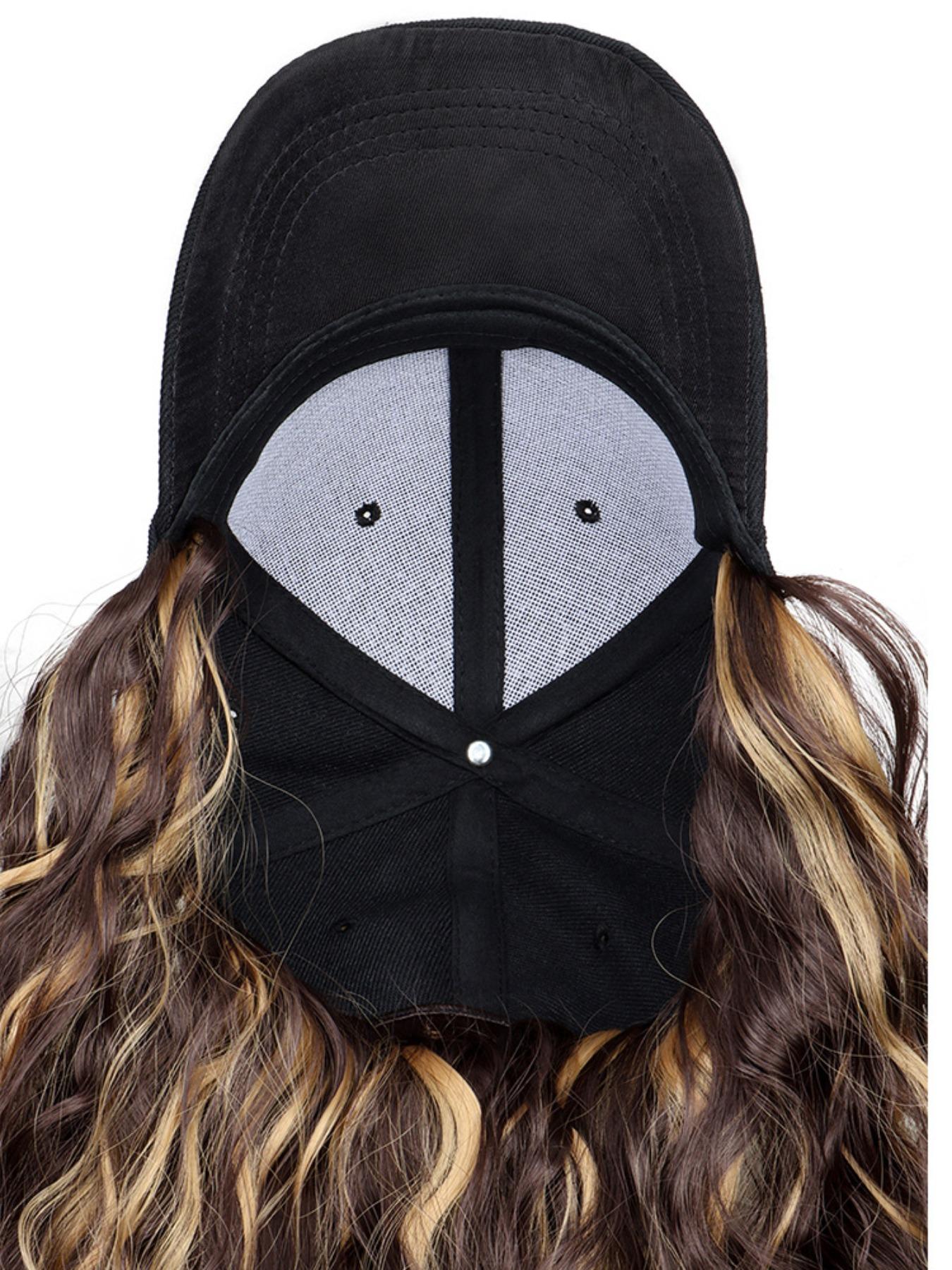 1pc Long Curly Synthetic Hair Wig with Bangs, Natural Look Baseball Cap Hair Extension, Easy to Style and Maintain, Multifunctional Design