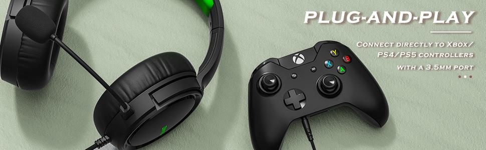 [Perfect Spring Choice] BINNUNE BG02 Gaming Headset with Mic for Xbox Series X S Xbox 1 PS4 PS5 PC NS,Wired Headphones,50mm Stereo Sound,3.5mm Jack,Perfect Spring Gaming Gift for Him & Her
