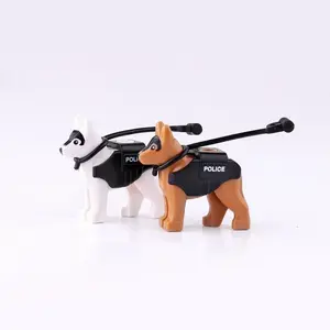 Locking Police Dog Black white Military SWAT Team MOC Weapon Accessories Building Mini Blocks Bricks Figures Educational Toys