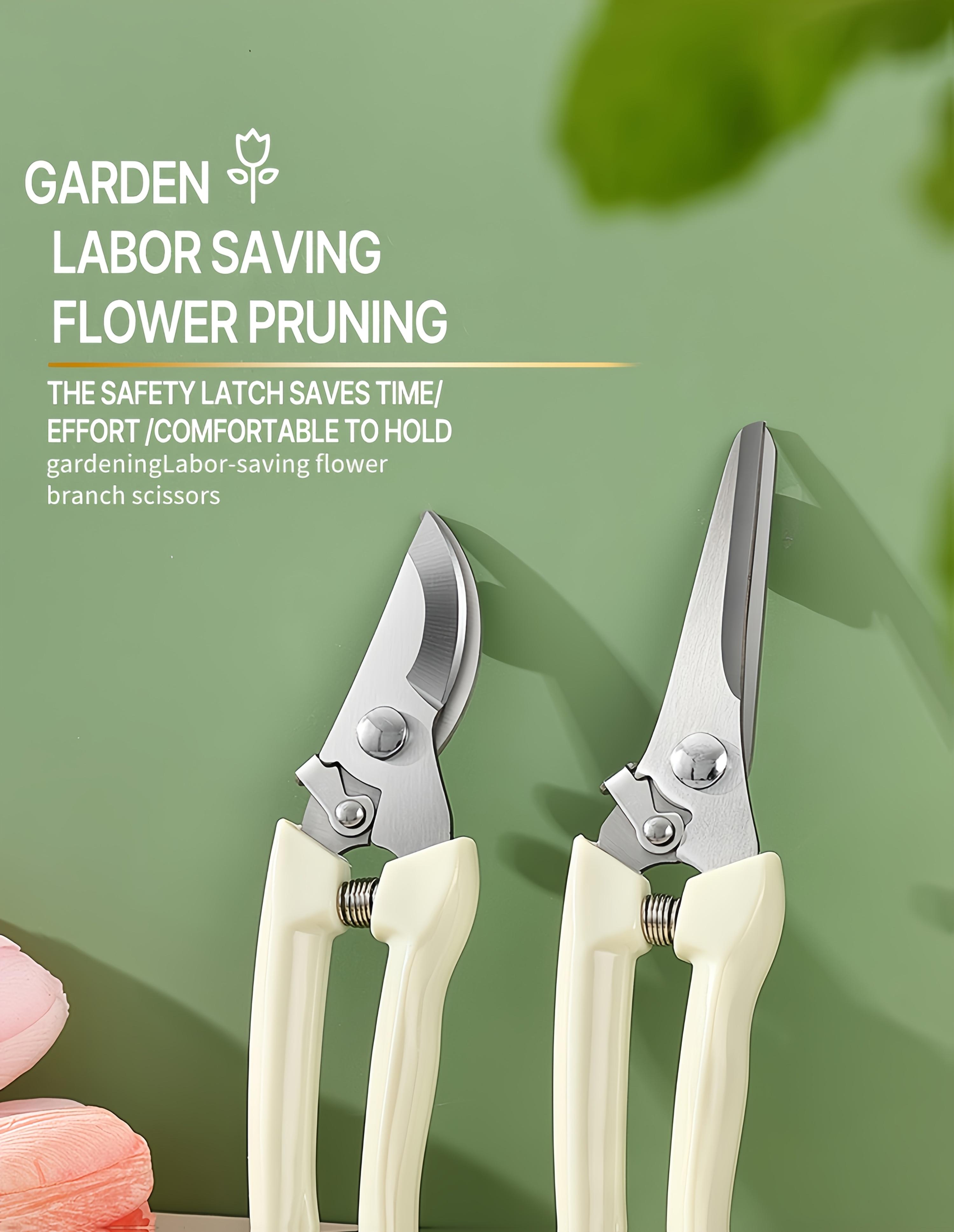 Professional Stainless Steel Garden Pruning Shears with an Ergonomic White Handle Designed to Save Effort, Perfect for Branches, Flowers, And Grafting Trees, As Well As Tasks in Orchards And Gardening