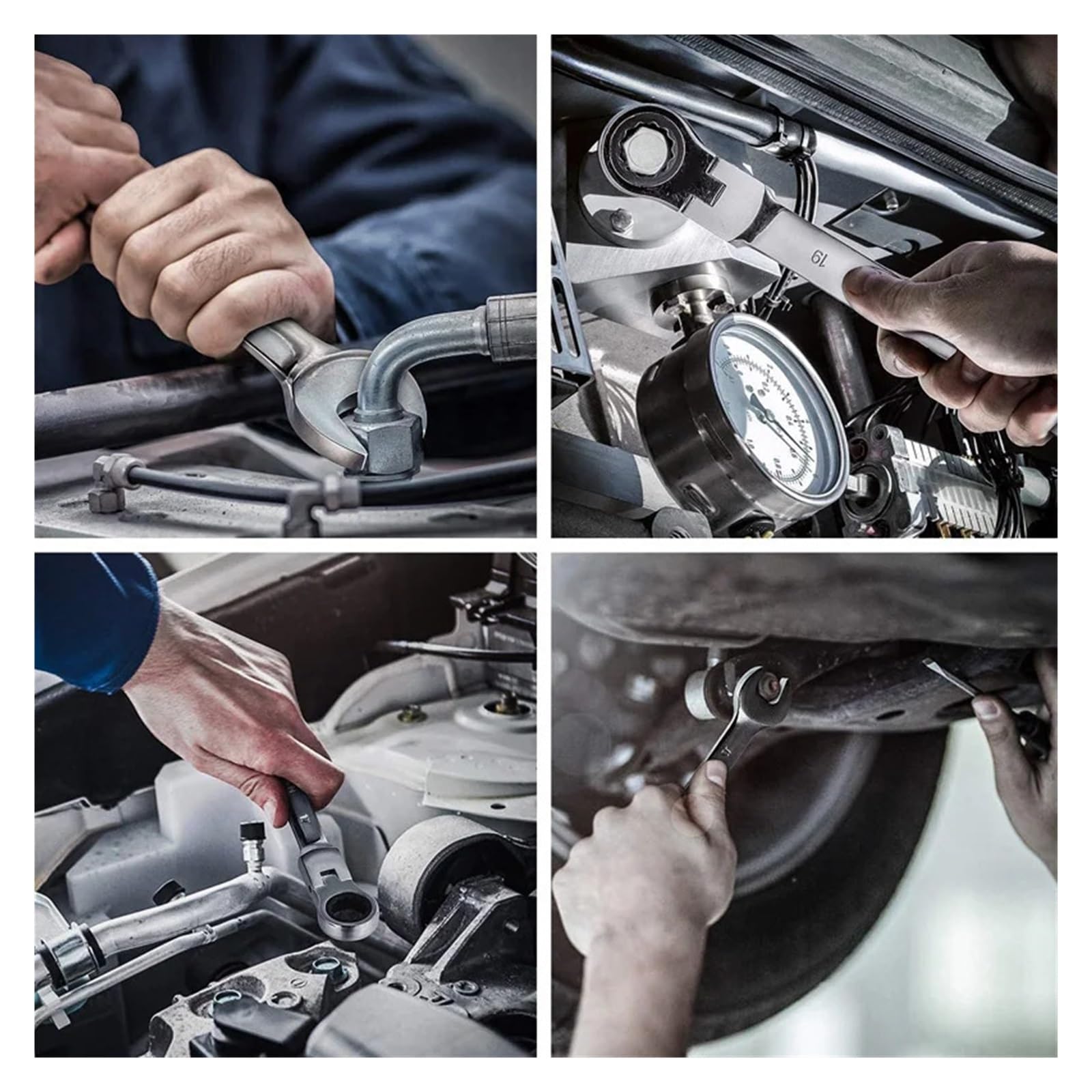 8/14/16 PCSAdjustable Ratchet Wrench Set High-Grade CR-V Structure 180-Degree Flex Head Design Organizer Wrench Kit Chrome Vanadium Steel Manual Tool Socket Wrenches Without Battery