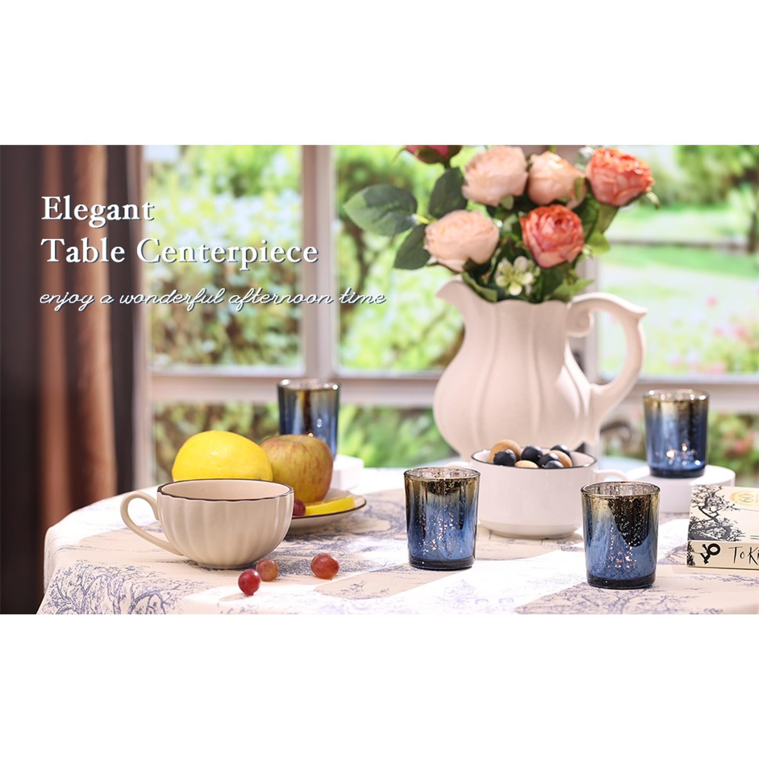 Navy and Gold Party Decorations 12pcs Glass Votive Candle Holders | Speckles Mercury Glass Tealight Candle Holders Bulk for Tabletop, Wedding Centerpiece, Navy Blue and Gold Decor