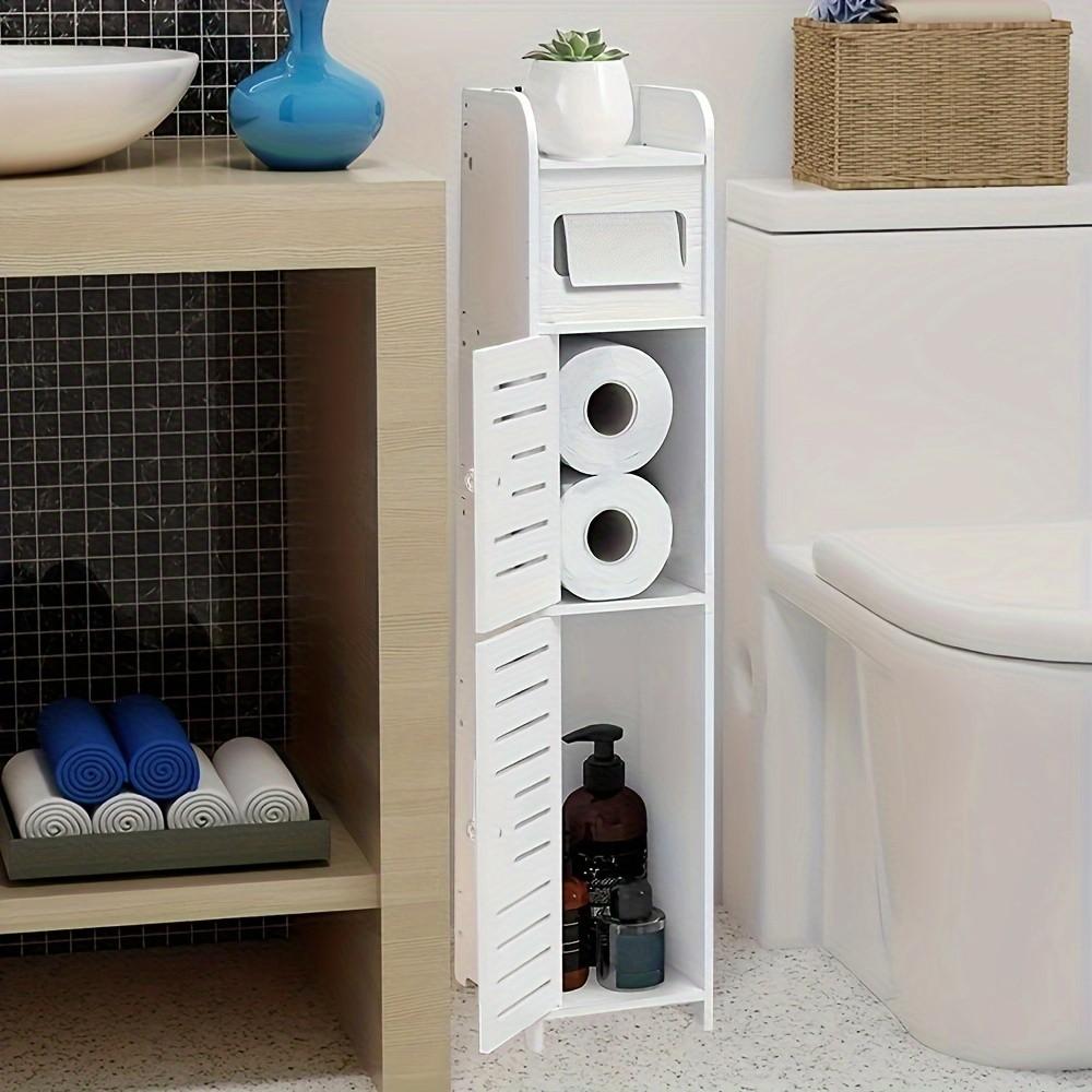 Space-Saving Bathroom Storage Cabinet, Toilet Side Organizer with Paper Holder, Compact Shelf for Small Spaces, Ideal for Bathrooms