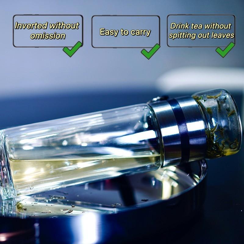 Leak-Proof Dual-Layer Glass Tea Coffee Separator Cup, Reusable Mug, Tumbler with Lid, Portable Round Design, Suitable for Hot and Cold Drinks, Dishwasher Safe