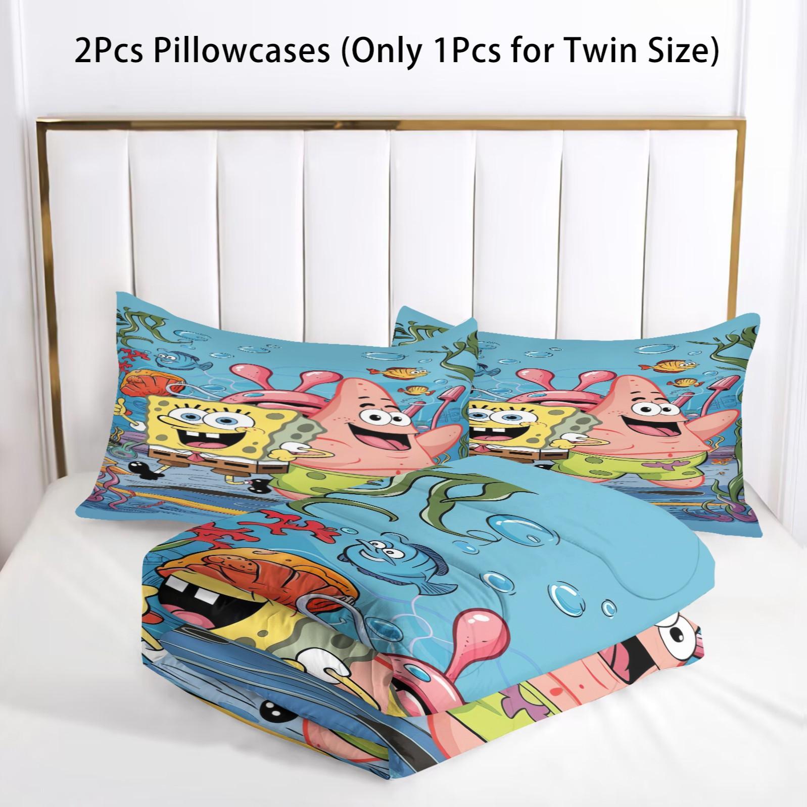 Spongebob Pattern Comforter Set, Soft And Durable Bedding Set, Includes 1 Comforter And 1 Or 2 Pillowcases, Daily Holiday Birthday Gift Bedroom Decor For Kids And Adults