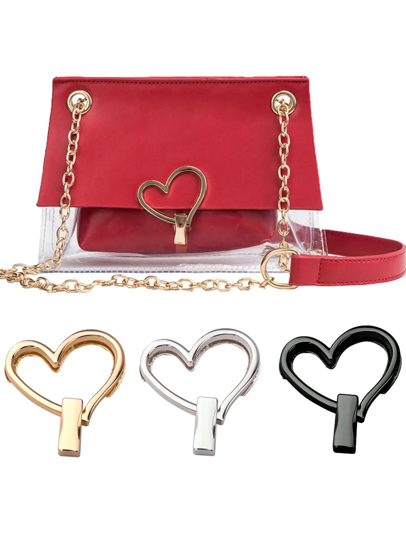 Heart-Shaped Bag Lock, Metal Handbag Closure Buckle, Cute Heart Button Hardware, DIY Leather Bag Making Material, Wallet Handbag Replacement Lock