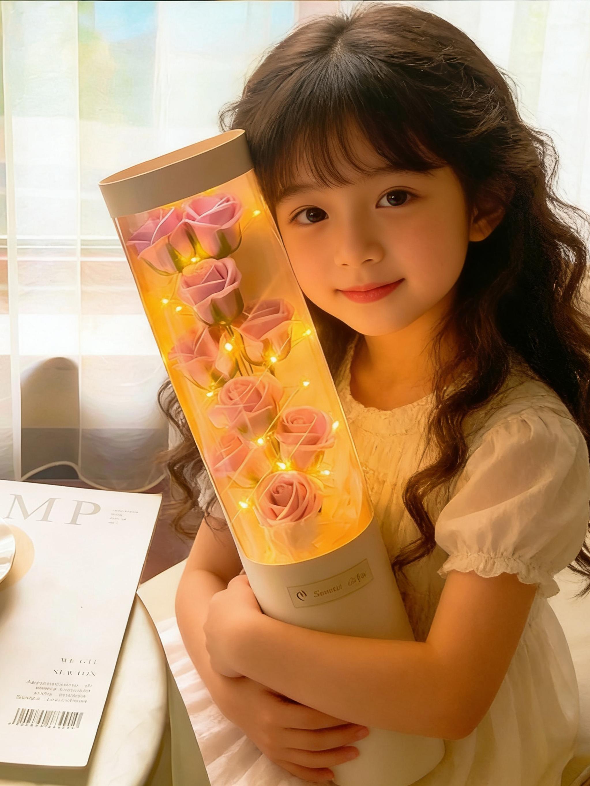 Valentine's Day Custom Rose Bouquet Hug Bucket, Realistic Artificial Flowers, Star Lights, Anniversary Romantic Gift, Wedding Party Decor