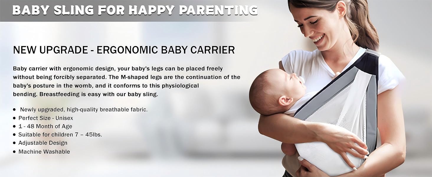 Baby Sling Carrier, Adjustable Half Wrapped Sling Hip Carrier - Lightweight Breathable Mesh Fabric for Newborn to Toddler Up to 45 lb