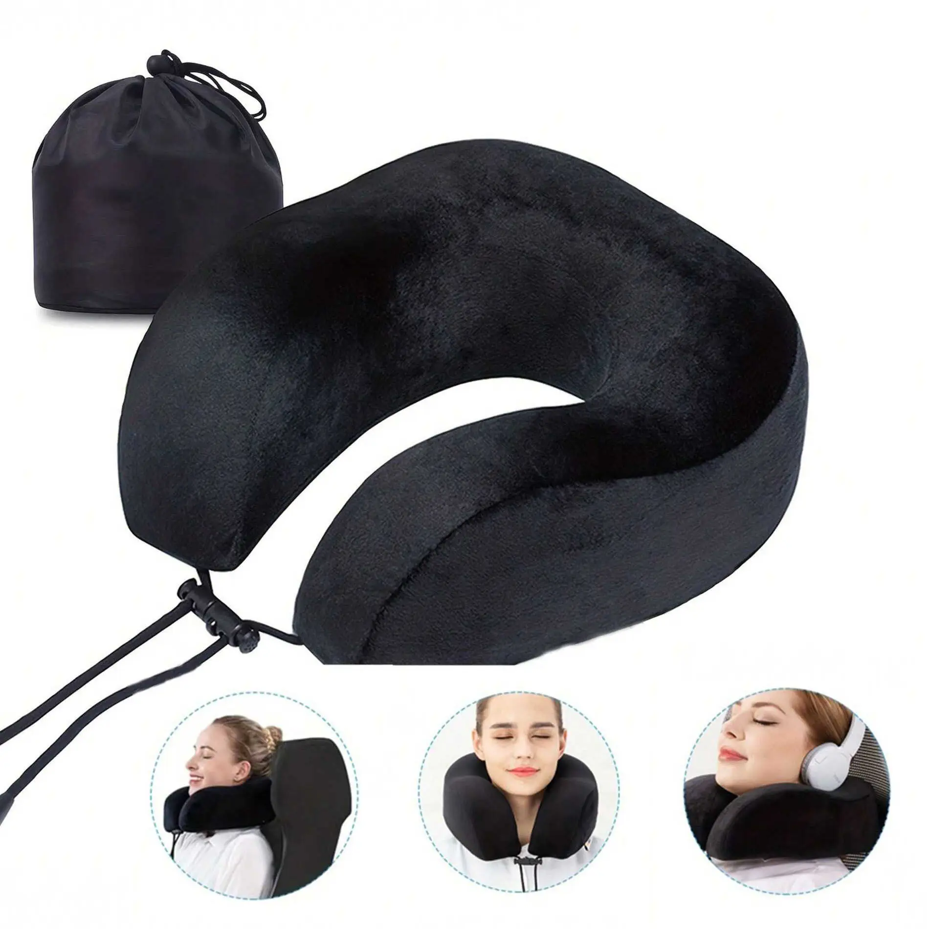 Adjustable Memory Foam Travel Neck Pillow - Ideal for Airplane & Long Trips