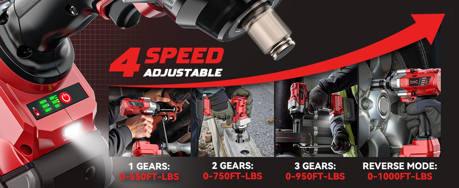 Impact Wrench 1/2" Compatible with Milwaukee 18V Battery(Battery NOT Included!), 1000Ft-lbs(1300N.m) High Torque Brushless Impact Gun with 4Mode Speed Cordless
